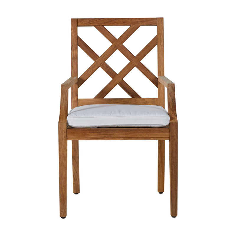 Haley Patio Dining Armchair with Cushions, Natural Teak, Natural White, Welt