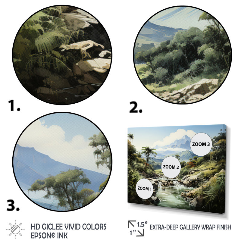 «Dominican Mountain Breezes I», reproduction d'art sur toile, Cadre flottant doré, H 34 po x l 44 po x P 1,5 po