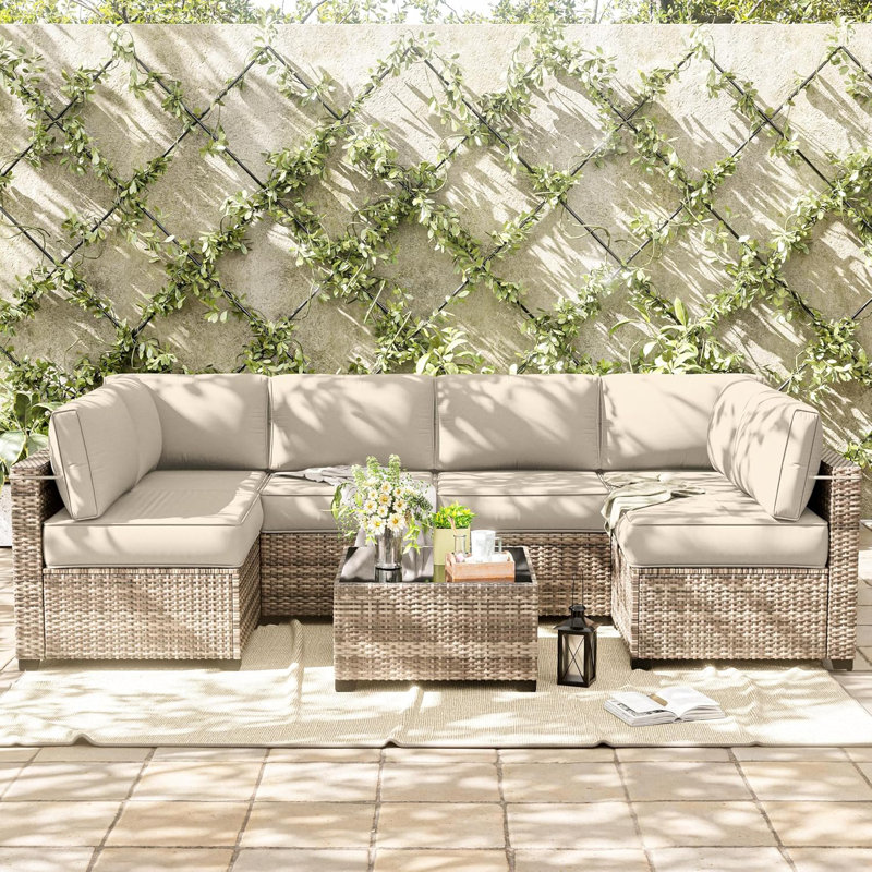 14-Piece Outdoor Replacement Cushion Set Seat/Back Cushion，26'' W X 26'' D，Only Cushions, Cream, 26" L x 26" W x 5" H