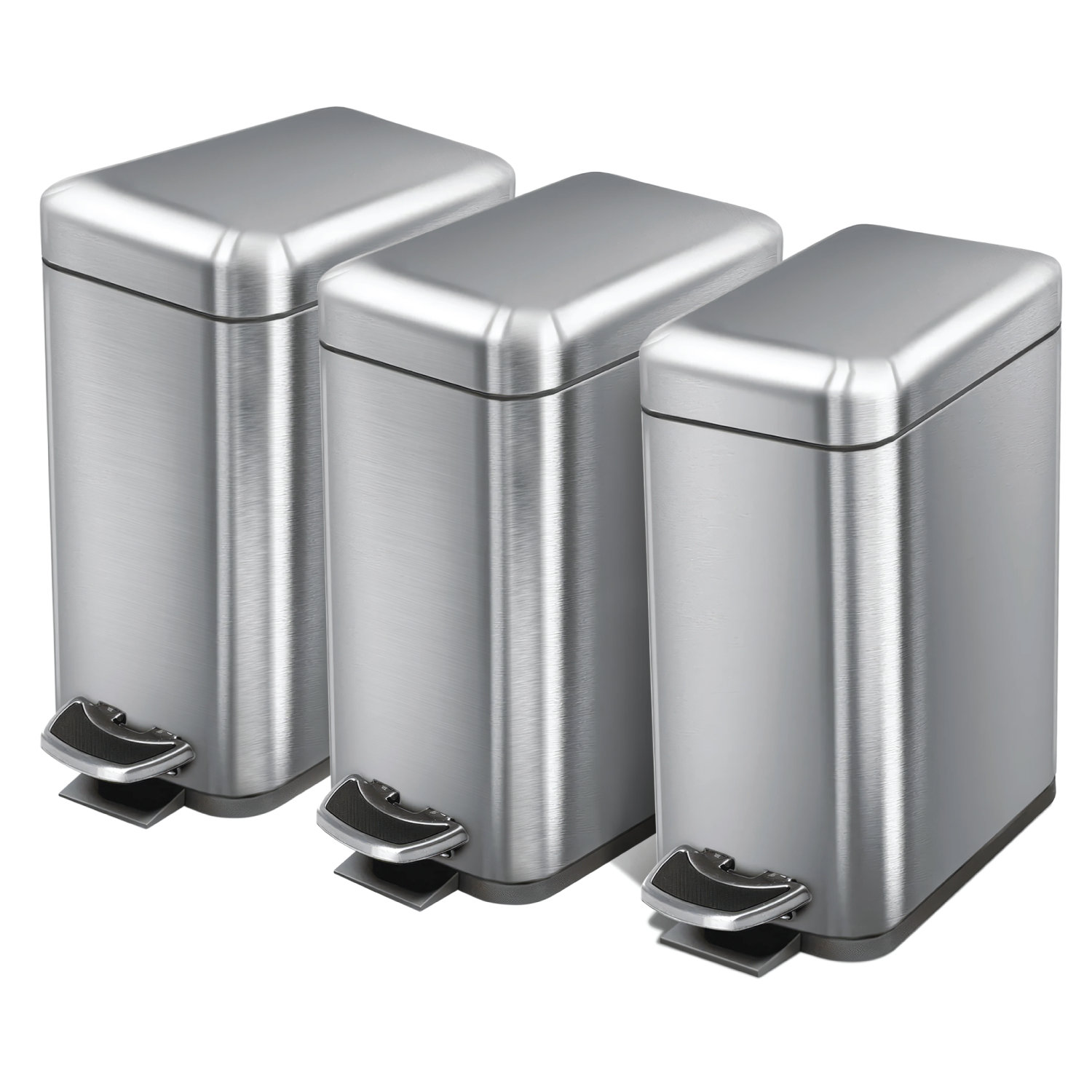 HZL Branded 3-Pack 1.3 Gallon Slim Stainless Steel Trash Can with Step-On Pedal and Slow Closing Lid | Wayfair