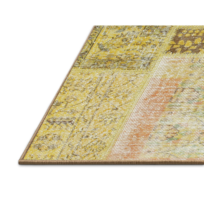 Tapis de zone vert/citron contemporain, Rectangle 7 pi 0 po x 9 pi 0 po