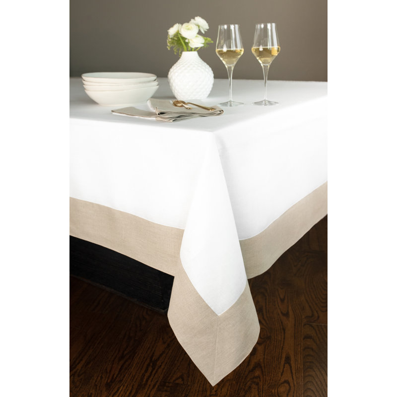 Contempo - 100% Pure Linen Tablecloth, 90" x 60", Natural/White