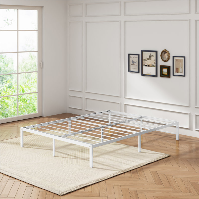 Base de lit plateforme en métal, Blanc, Lit double