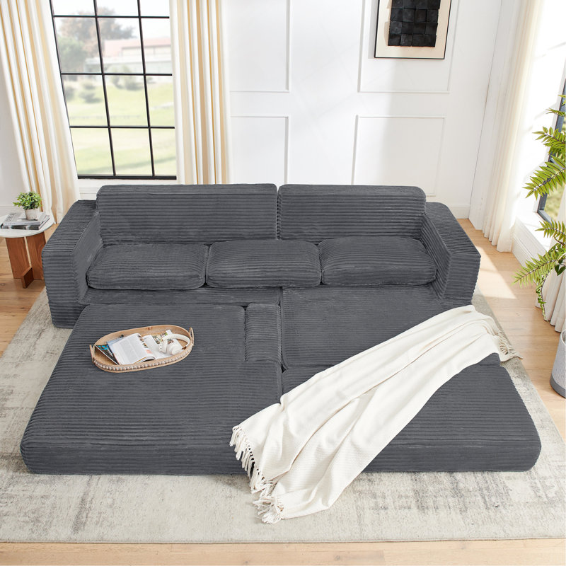Siège du canapé droit, canapé modulaire en forme de L, canapé modulaire compressé en velours côtelé de style minimaliste moderne, déplier en un lit, une chambre à coucher, canapé confortable à conception compacte et peu encombrante