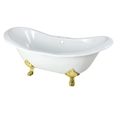 Kingston Brass Aqua Eden 72-Inch Cast Iron Oval Double Slipper Clawfoot Tub (7-Inch Faucet Drillings)