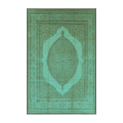 Tapis oriental en laine / polyester tissé à la machine en turquoise / brun / beige