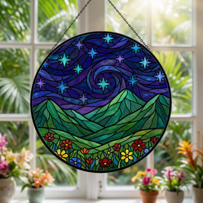 Panneau de vitrail 12 "H Starry Mountains