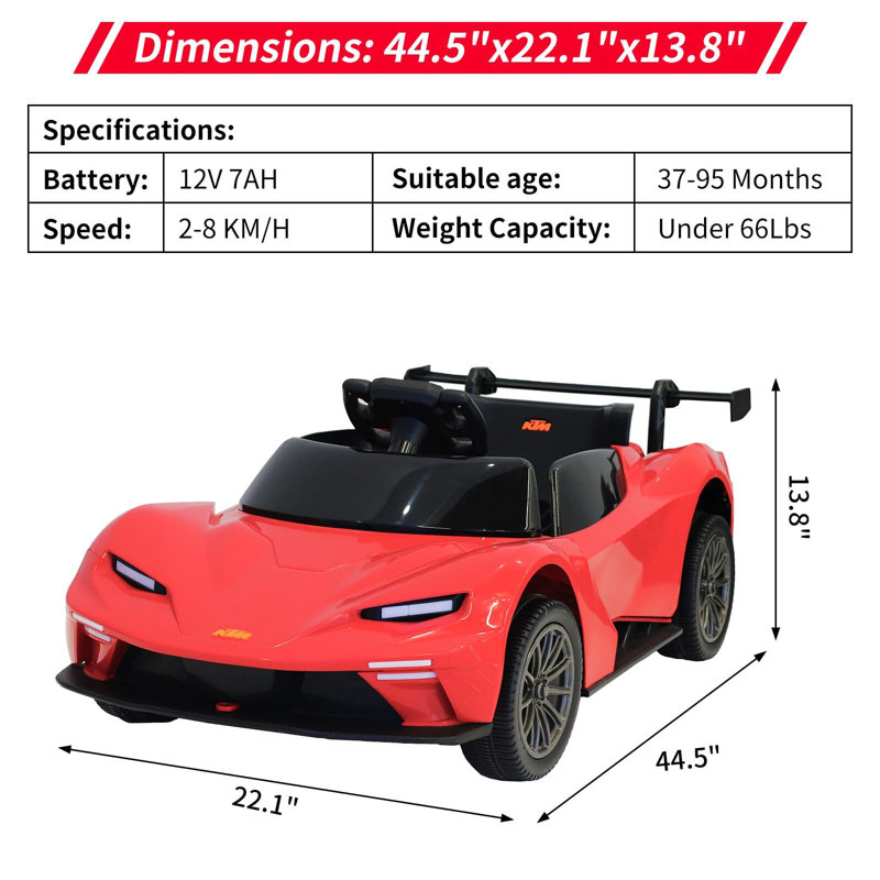 Red 12V Electric Ride-On Truck with LED Lights and MP3 Player