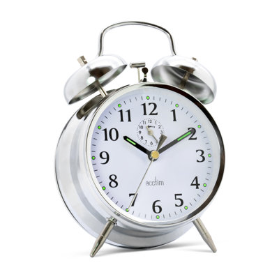 Analogue Metal Quartz Movement / Crystal Alarm Tabletop Clock in Chrome