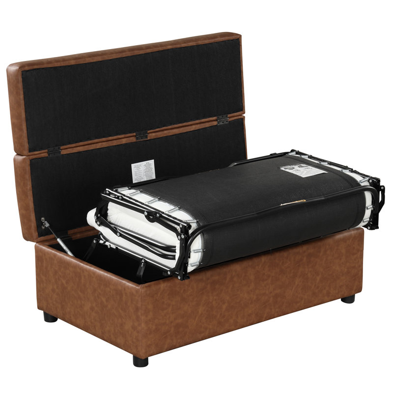 Keviana Faux Leather Ottoman, Brown Faux Leather