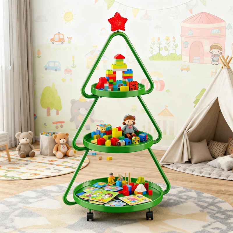Table d'appoint de Noël avec plateaux de rangement mobiles, Vert