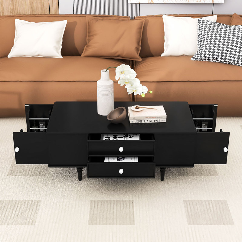 Table basse moderne avec tiroirs, tablettes cachées, Noir