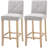 HOMCOM Modern Bar Stools Set Of 2, Upholstered Bar Height Kitchen Stools With Build-In Footrest, Solid Wood Legs, Beige