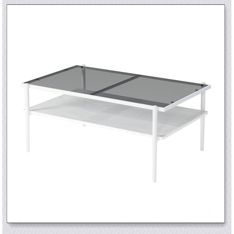 Table basse rectangulaire avec plateau et pieds en verre trempé gris, table de salon moderne