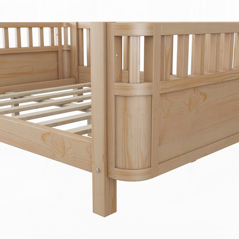 Lit plateforme en bois avec rails, Naturel, Double