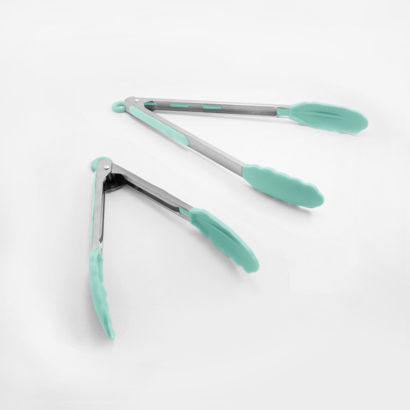 Teal Silicone and Stainless Steel Cooking Tongs Set