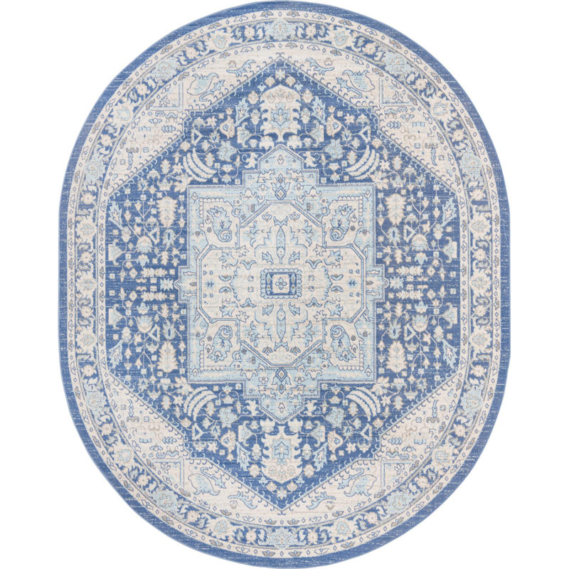 Tapis traditionnel bleu Matthei, Ovale 8 pi x 10 pi