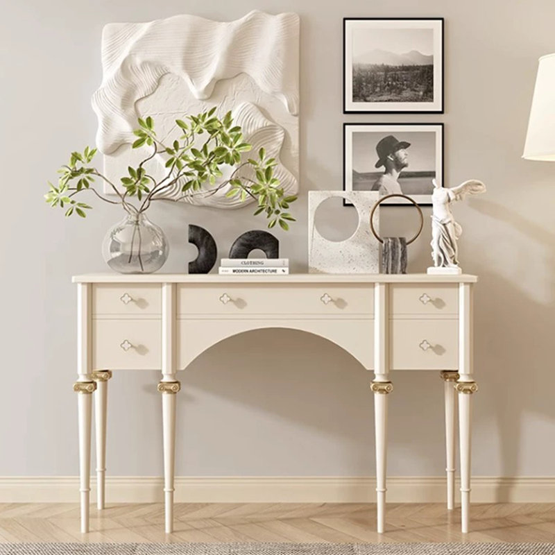 Console de style européen simple et moderne, H 31,5 po x l 47,2 po x P 13,8 po, Crème
