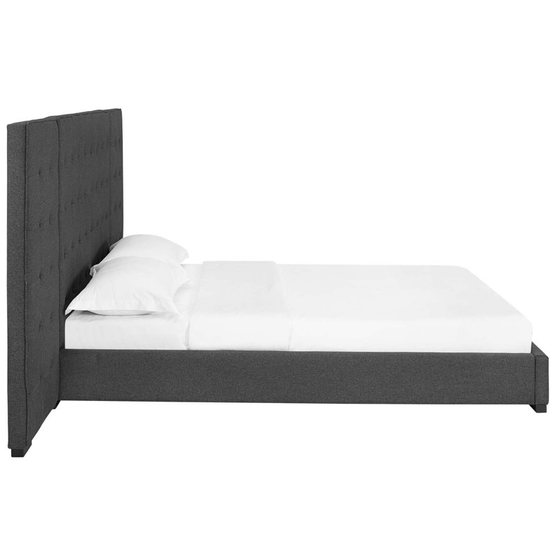 Sierra Tufted Upholstered Fabric Queen Platform Bed Frame With Headboard, Gray