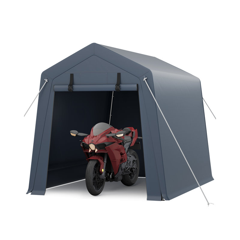 6x8x7 FT Pop-Up Shed, Heavy-Duty Waterproof UV PE Canopy, Zipper Door, Screen Window, Instant Portable Garage for Bikes, Mower & Garden Tools, Gray
