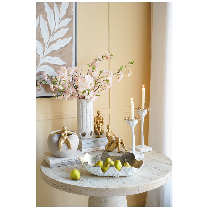 Boîte à fleurs ronde en résine avec figurine dorée abstraite, finition texturée multicolore pour le décor de la table