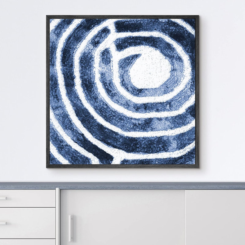 Spirale blanche sur fond d'aquarelle bleue, reproduction sur toile, Noir, H 24 po x l 24 po