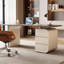 Bureau rectangulaire blanc en bois massif et manufacturé avec 3 tiroirs-109580541