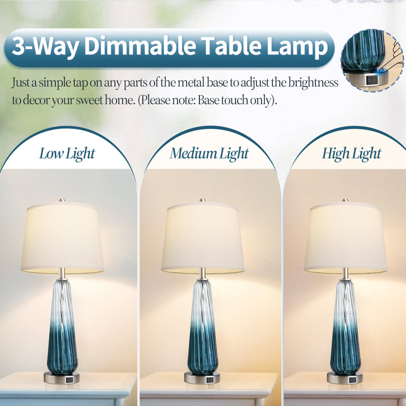  Table Lamp Set With Touch Control, Led Bulbs, Usb Ports