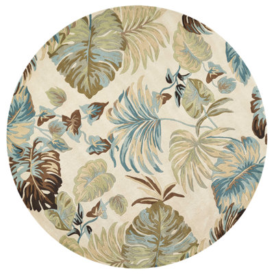 Vredenburgh 2' X 4' Ivory and Blue Wool Tropical Botanical Hand Tufted Area Rugg