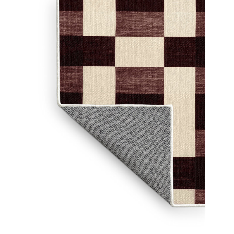 Tapis beige à carreaux lavable à la machine, Rectangle 8 pi x 10 pi