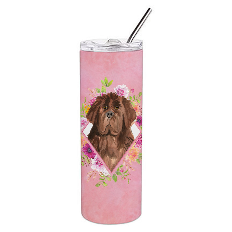 E23BF9F8391D466E9CA4F8DFEBD9A7DB de verre 20 oz à double paroi en acier inoxydable chiot, Terre-neuve brun, Rose