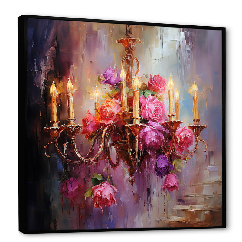 Rose floral splendide lustre rococo - lustre, art mural, Cadre flottant noir, 36" H x 36" W