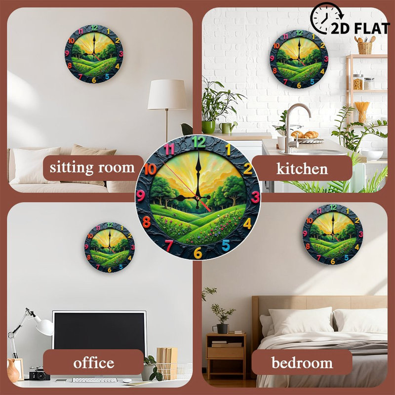 Horloge murale artistique avec paysage vibrant