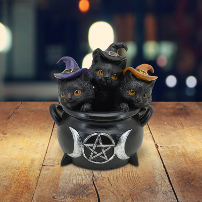 5.75"H LED 3 Kittens in Cauldron Figurine