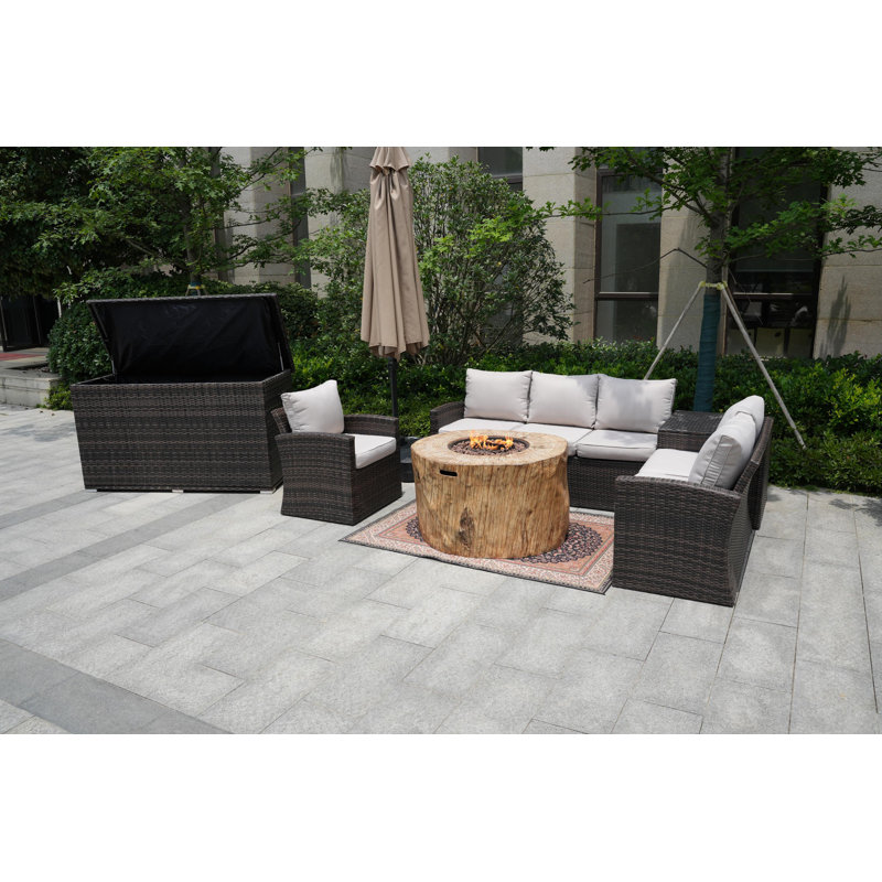6 - Person Patio Conversation Set with Cushions, Brown