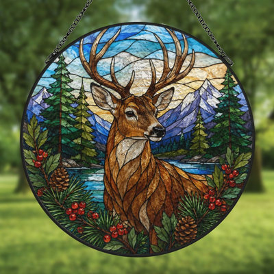 Attrape-soleil rond en vitrail (30 x 30 cm) représentant une tortue, avec chaîne en métal. Décoration murale et de jardin. Idée cadeau originale pour une pendaison de crémaillère ou la fête des mères. Convient autant à l'intérieur qu'à l'extérieur.