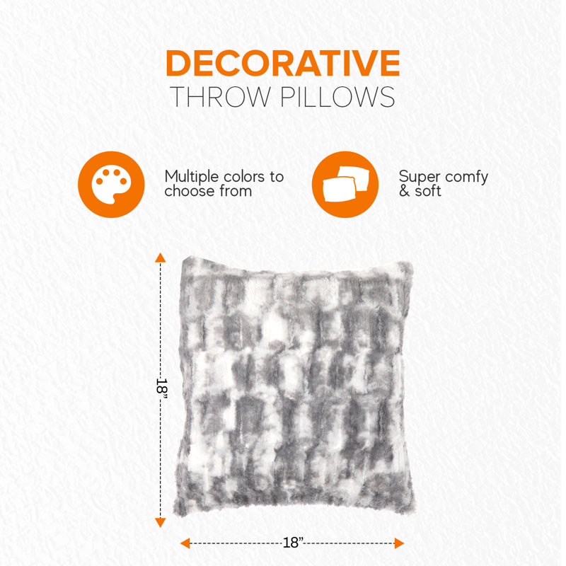 Marble Gray Faux Fur Square Throw Pillow Set
