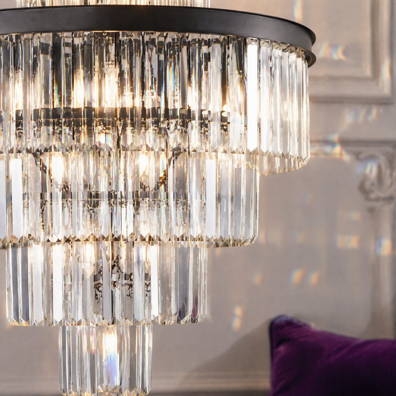 Lustre moderne à 5 niveaux en cristal K9, 61 cm (24 po) et 15 lumières., Noir mat, 5-Tier/15 Lights