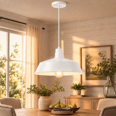 17-inch Industrial White Pendant Barn Light Fixture with 10ft Adjustable Cord, Ceiling-Mounted Vintage Hanging Light Fixture for Indoor Use, 120V Hardwire, E26 Medium Base LED Compatible, UL Listed
