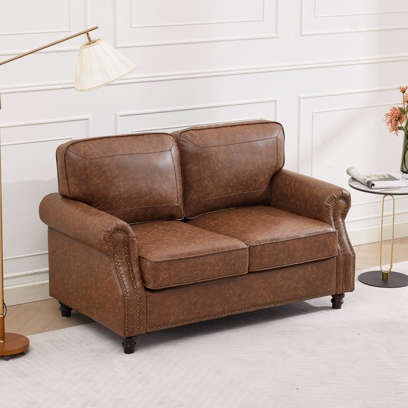 59" Upholstered Loveseat Faux Leather Sofa, Mocha