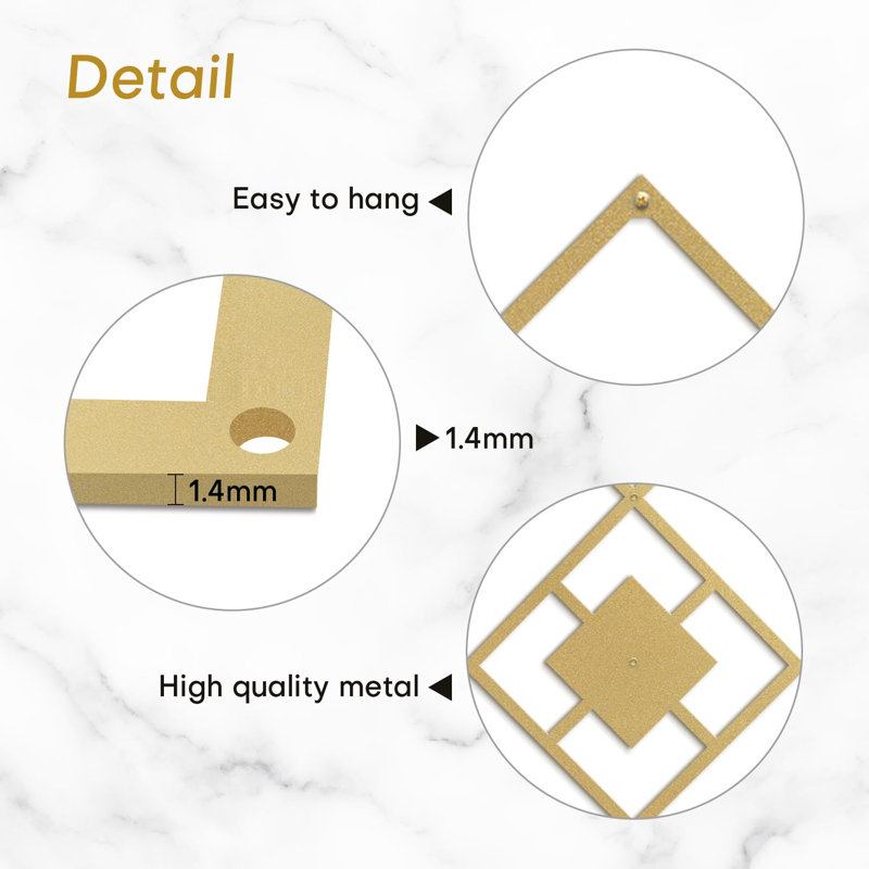 Wall Decor Metal, 18" H x 18" W x 0.05" D, Gold