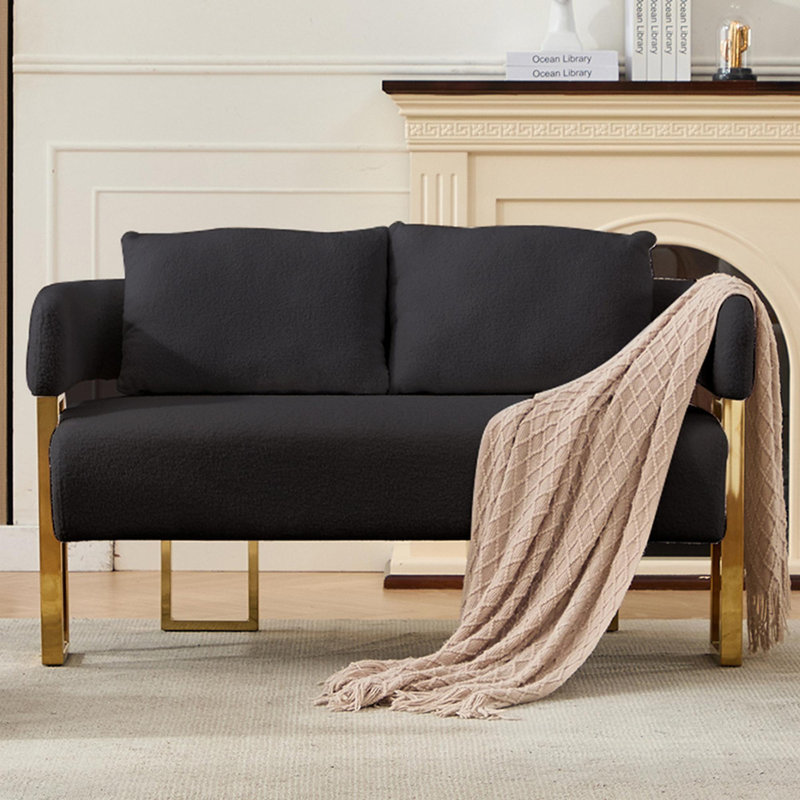 2-seater sofa with armrests and metal legs, Teddy, Black