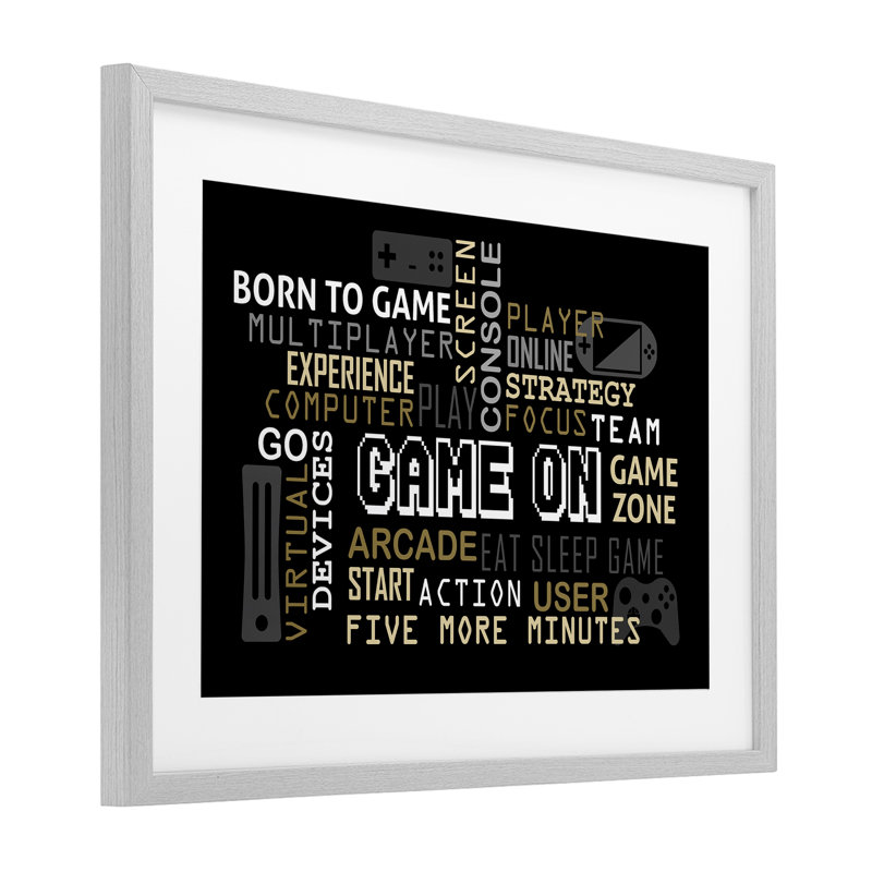 «Game On Gamer», reproduction sous verre encadrée, conception de Kim Allen, H 14 po x l 20 po