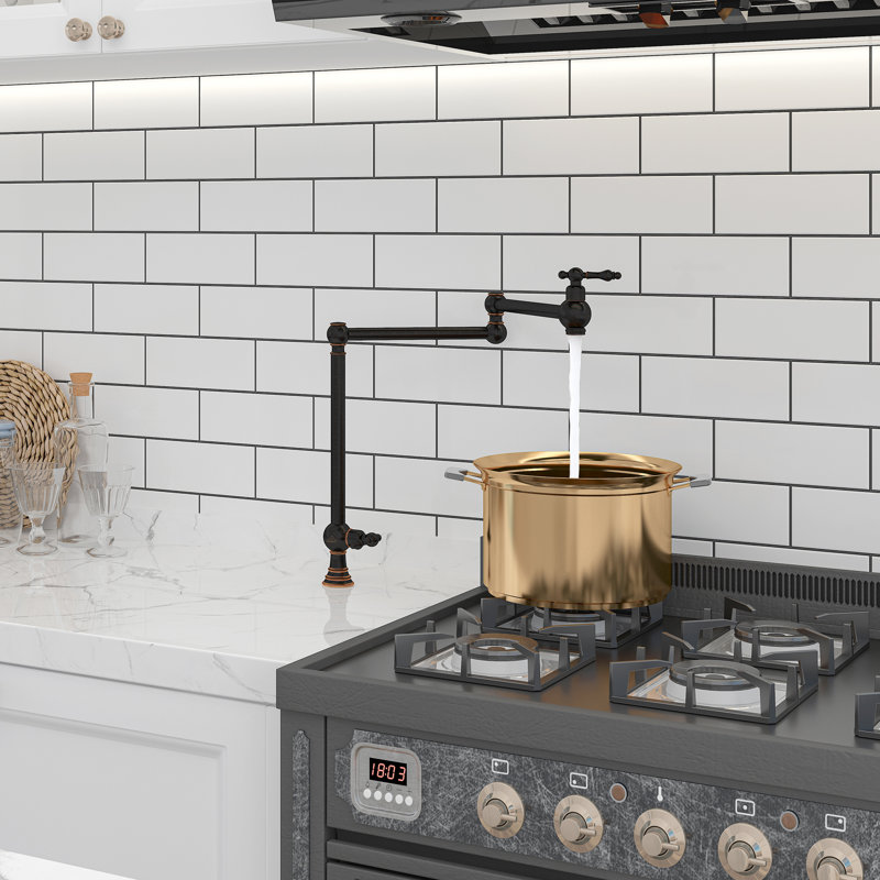 Robinet de cuisine à 2 poignées avec remplissage de casseroles Casainc, Bronze huilé