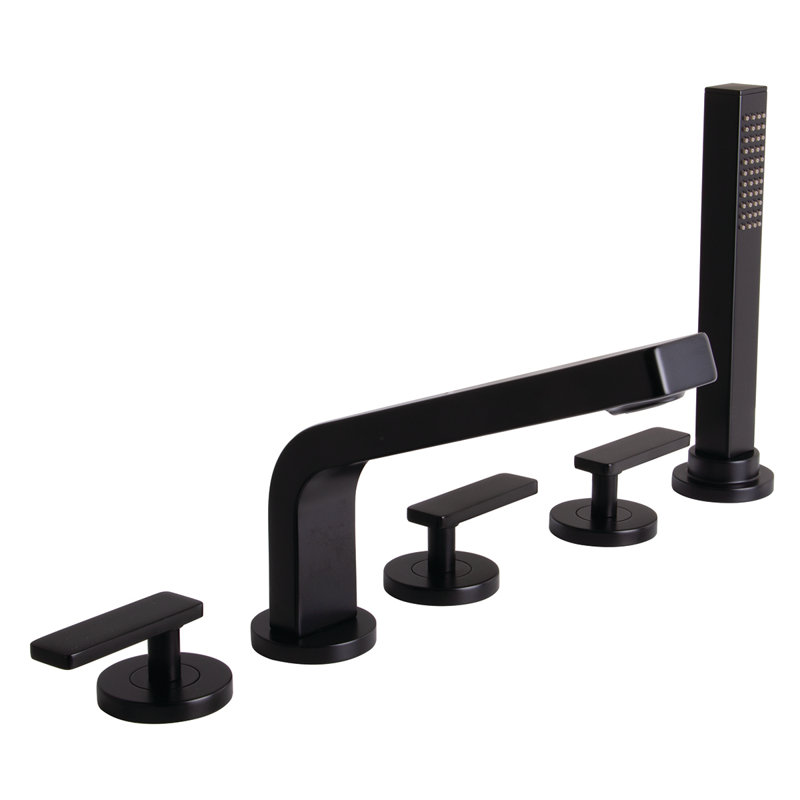 Vector Triple Handle Deck Mounted Tub Only Faucet with Handshower, Matte Black