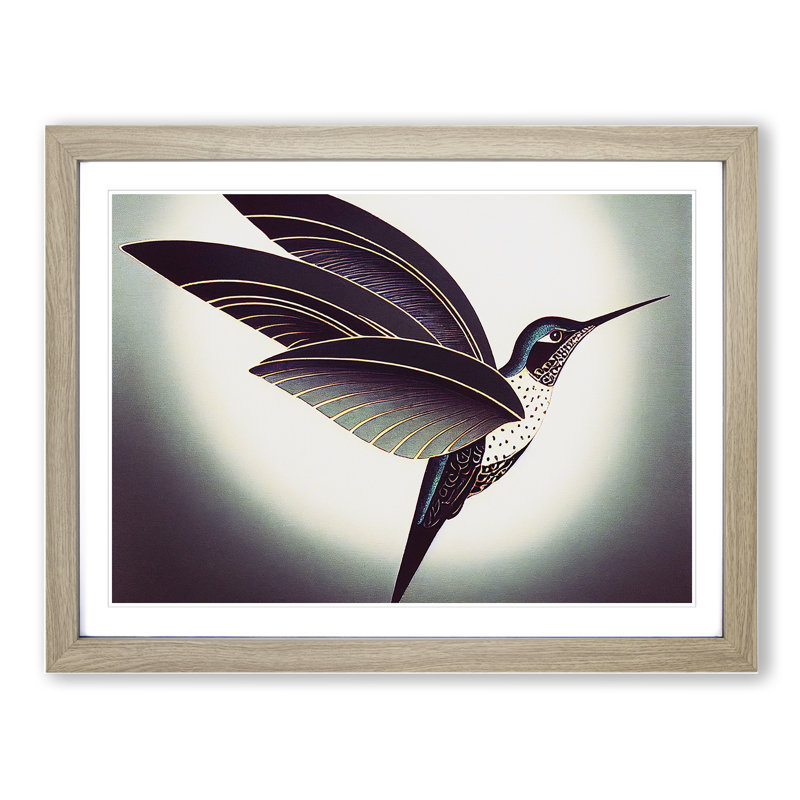Hummingbird Modern Abstract - Single Picture Frame Print, 46cm H x 64cm W x 2cm D, Oak