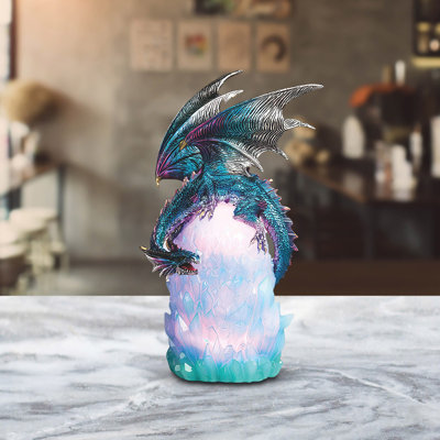 Figurine dragon bleu 10,75 "à DEL H sur lanterne