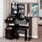 37" Middle Size Left Drawer Desktop Vanity Table + Cushioned Stool, Extra Large Right Sliding Mirror, Multi Layer High Capacity Storage, Practical Fashionable Dresser, Suitable For Large Space-1964451007