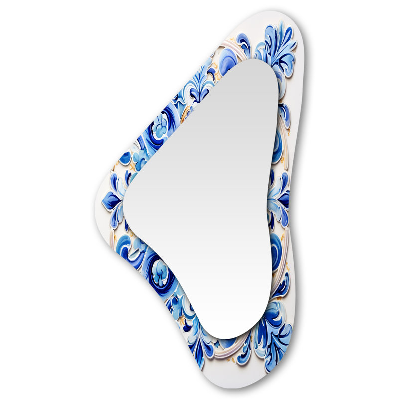 Floral Mosaic Tiles Azure Blue - Abstract Tile Modern Wall Mirror In Asymmetrical Shapes