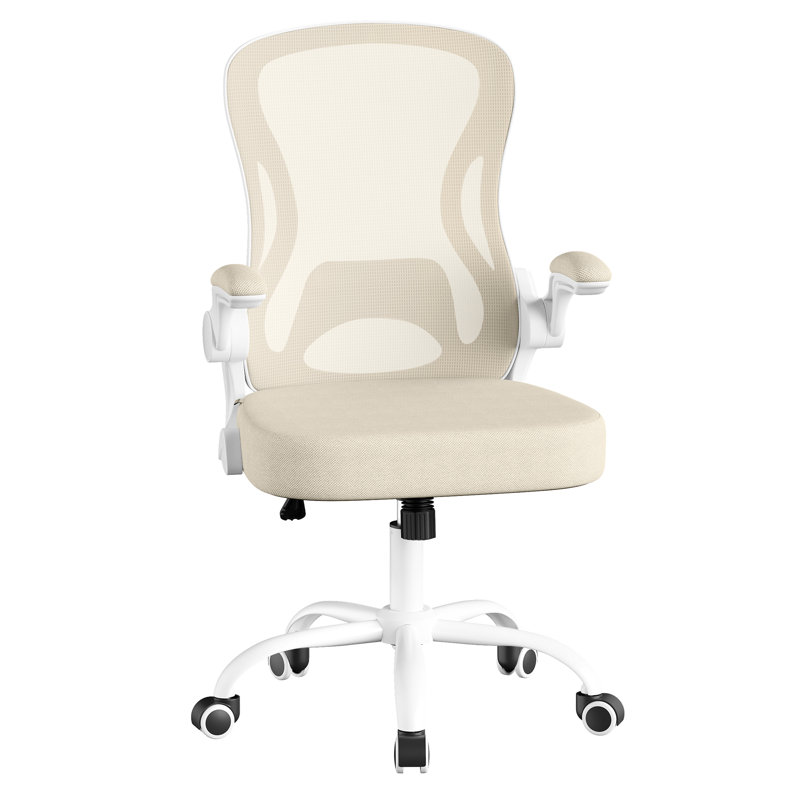 Ergonomic Office Chair, Mesh Swivel Desk Chair With Lumbar Support, Rocking Function, Flip-Up Armrests, For Office, Bedroom, Cappuccino Beige And Cloud White OBN042LH03